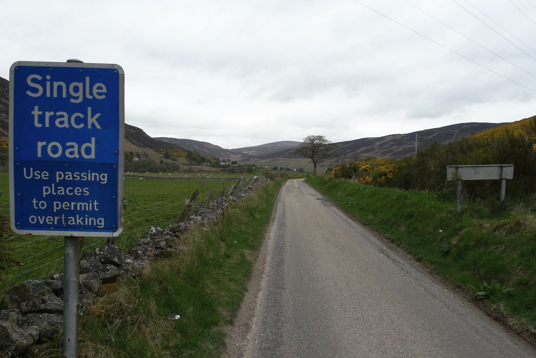 Single track road sign on the A897, leaving Helmsdale