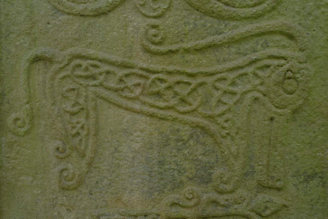 The elephant carving on the Rodney Stone at Brodie Castle