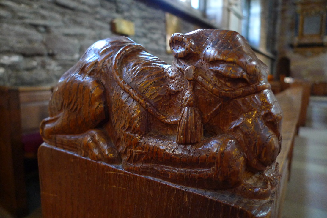 Camel carving on pew inside Dunblane Cathedral