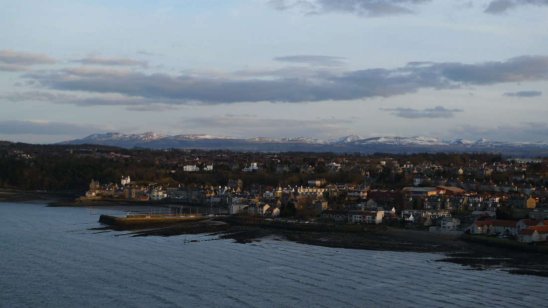 South Queensferry with snow covered Pentland Hills