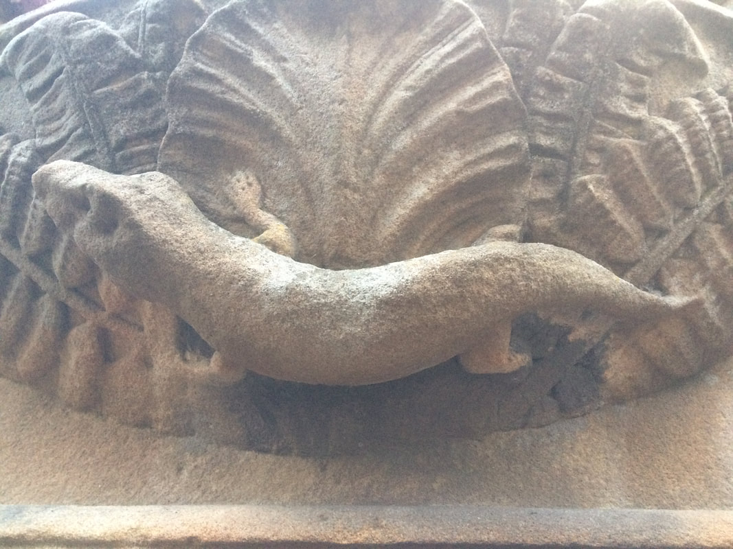 Salamander carving on the Alexander Martin Fountain in Dunning