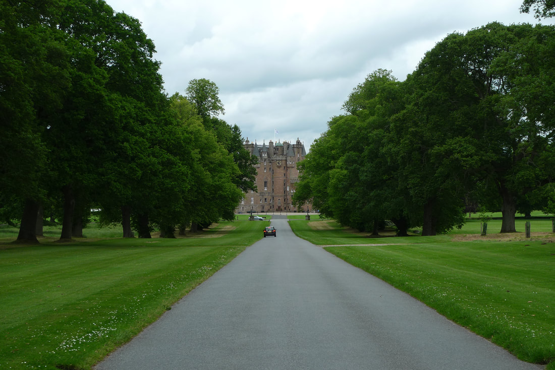 The long driveway to Glamis Castle